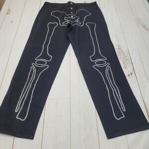 Salem7 black rhinestone bedazzled skeleton button fly pants jeans